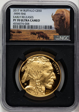 2017-W G$50 Buffalo First Strike ER Bison Label NGC PF70