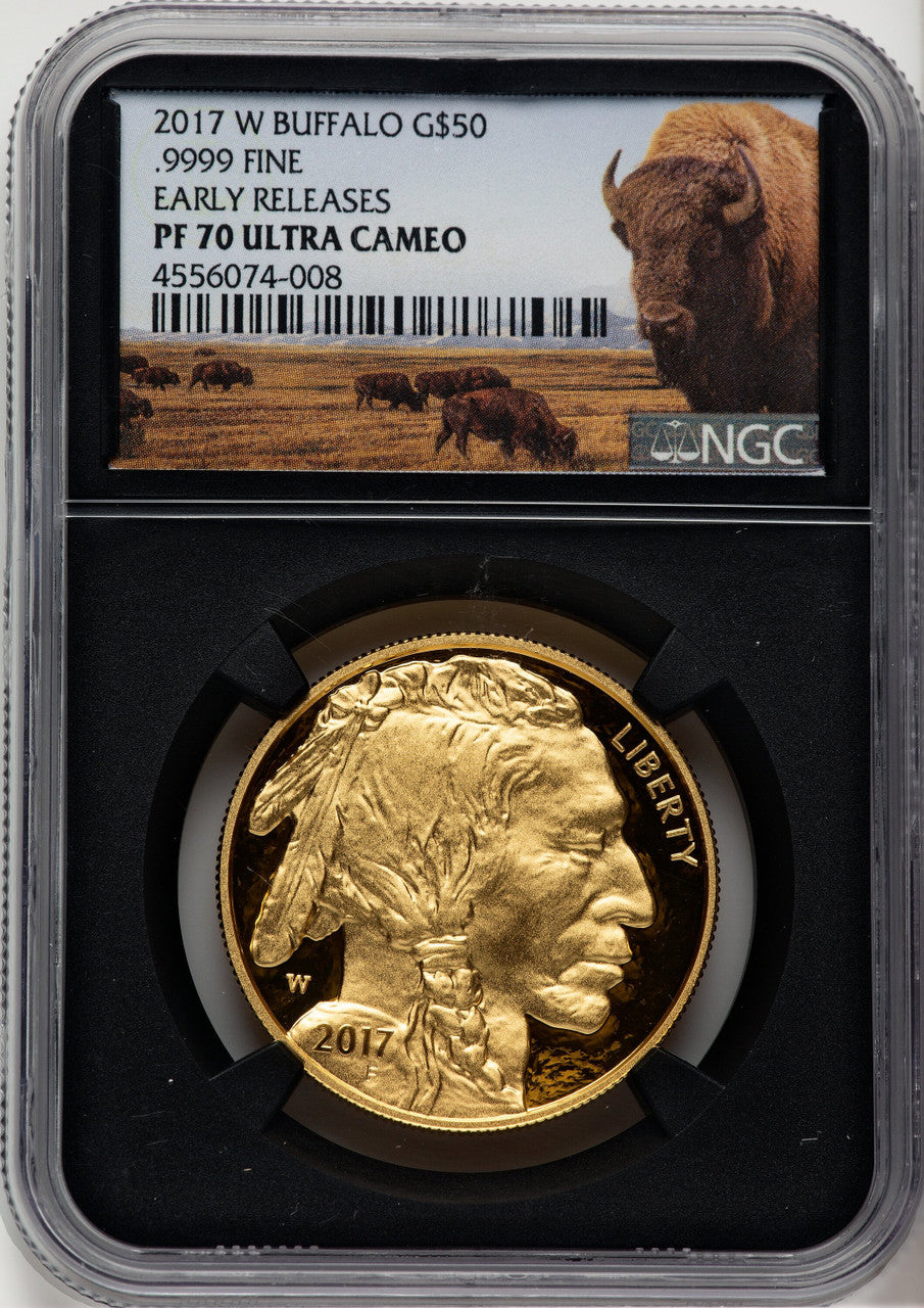 2017-W G$50 Buffalo First Strike ER Bison Label NGC PF70