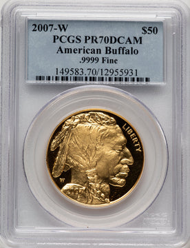 2007-W G$50 One-Ounce Gold Buffalo .9999 Fine Gold Blue Gradient PCGS PR70 (521129016)