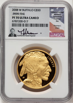 2008-W $50 One-Ounce Gold Buffalo .9999 Fine Gold Thomas Uram NGC PF70