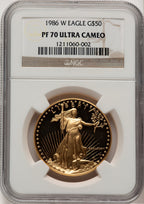 1986-W $50 One-Ounce Gold Eagle Brown Label NGC PF70 (777749011)