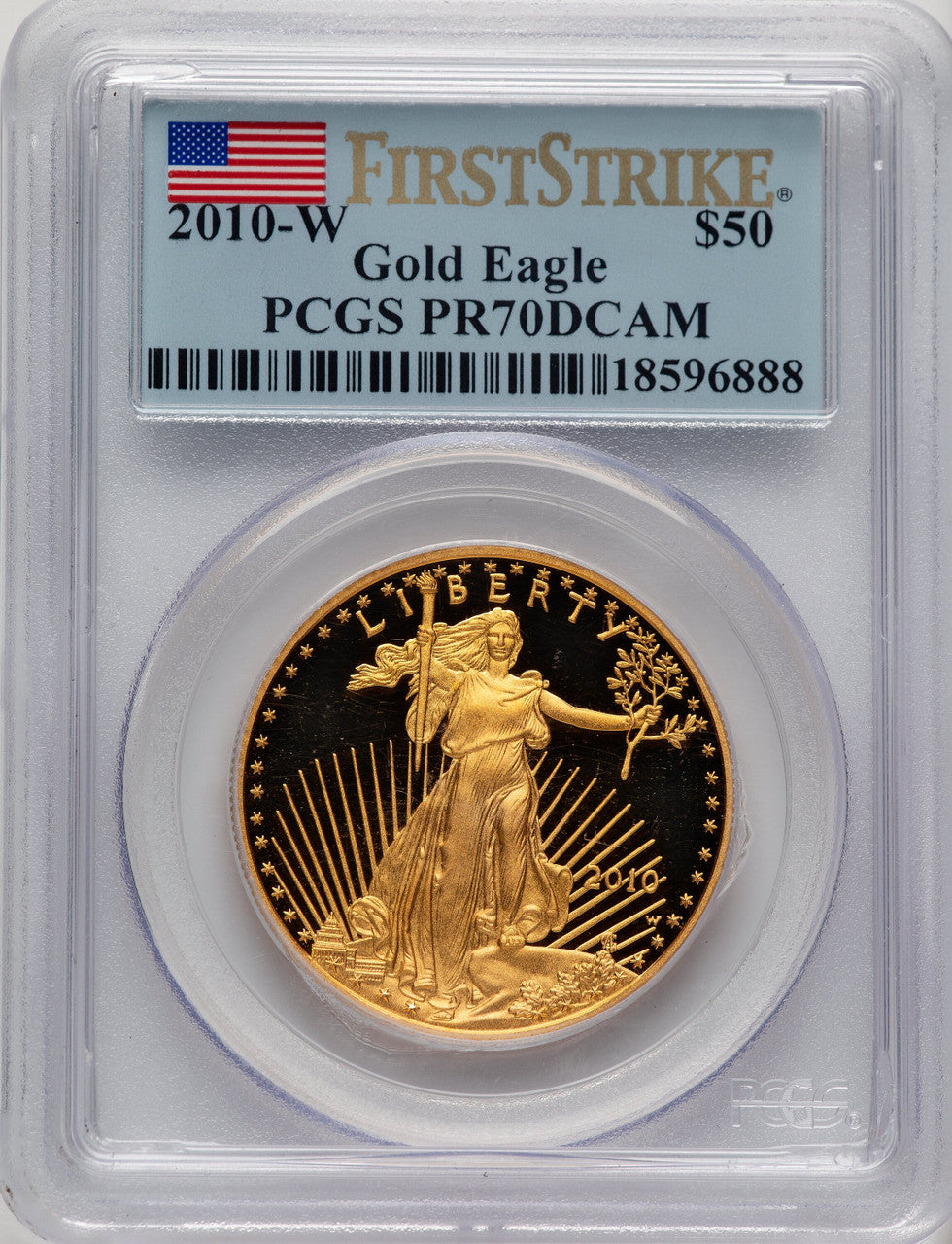 2010-W $50 One-Ounce Gold Eagle First Strike FS Flag PCGS PR70