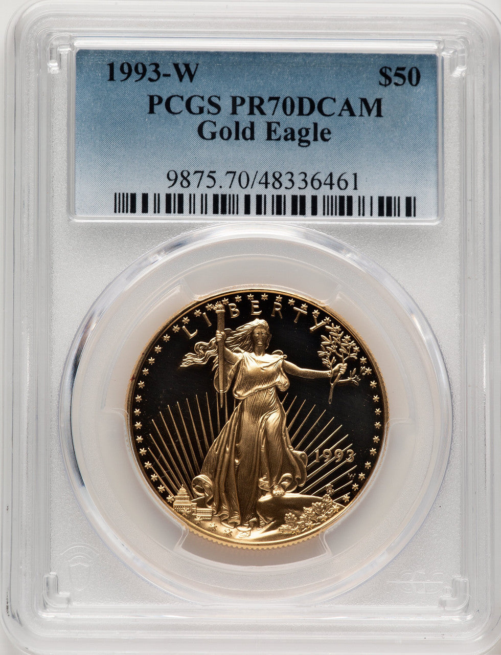 1993-W $50 One-Ounce Gold Eagle Blue Gradient PCGS PR70