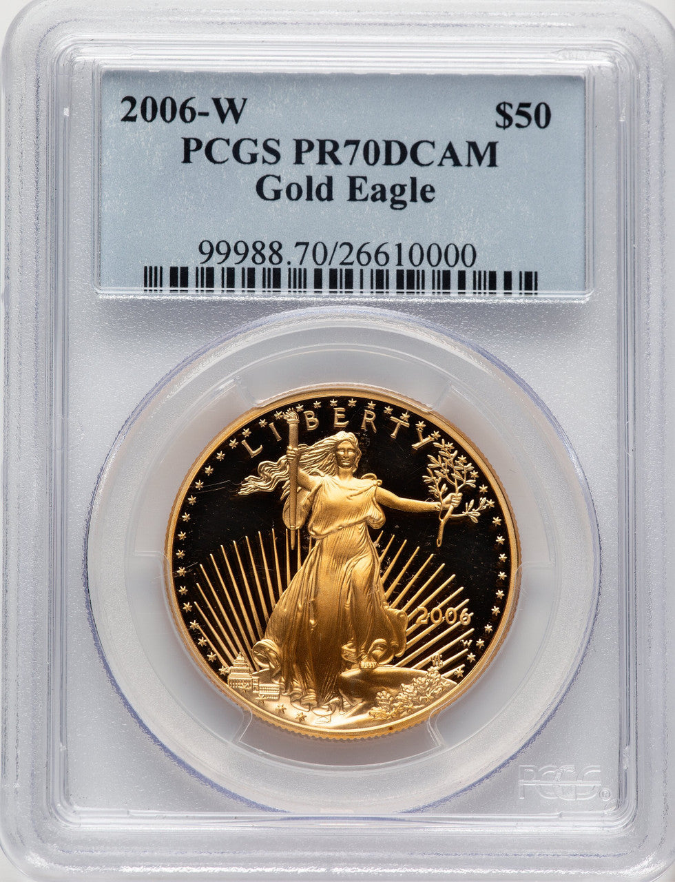 2006-W $50 One-Ounce Gold Eagle Blue Gradient PCGS PR70 (521134025)