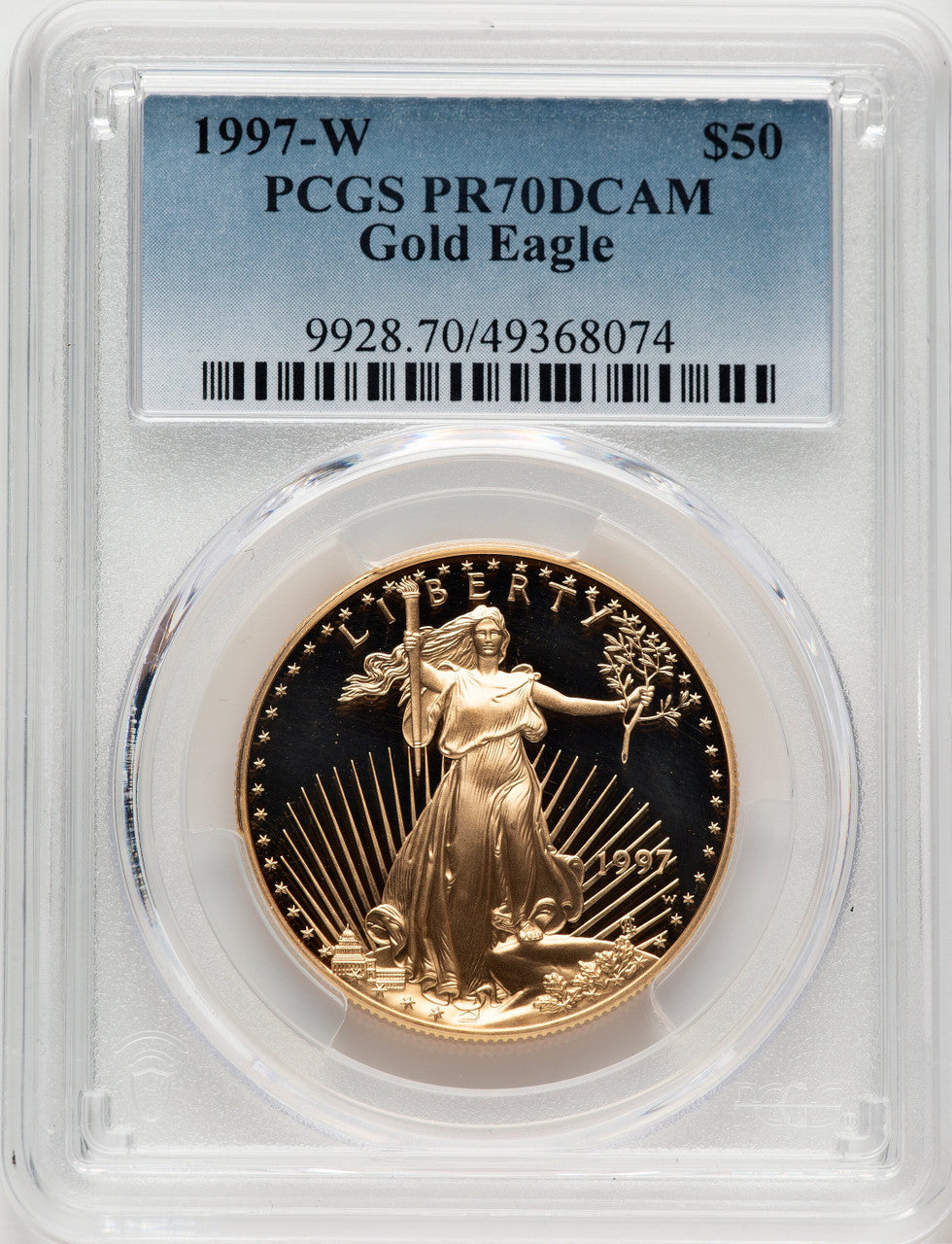 1997-W $50 One-Ounce Gold Eagle Blue Gradient PCGS PR70