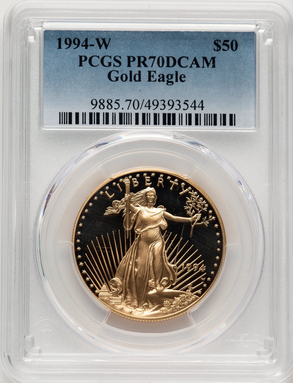 1994-W $50 One-Ounce Gold Eagle Blue Gradient PCGS PR70 (521134004)