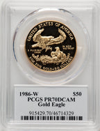 1986-W $50 One-Ounce Gold Eagle David Hall Signature David Hall PCGS PR70