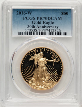 2016-W $50 One-Ounce Gold Eagle 30th Anniversary Blue Gradient PCGS PR70 (521134045)