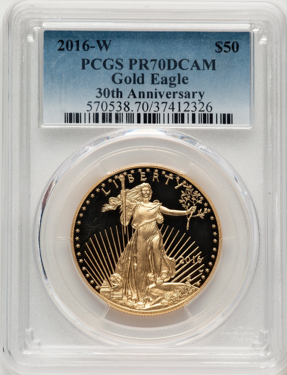 2016-W $50 One-Ounce Gold Eagle 30th Anniversary Blue Gradient PCGS PR70 (521134045)