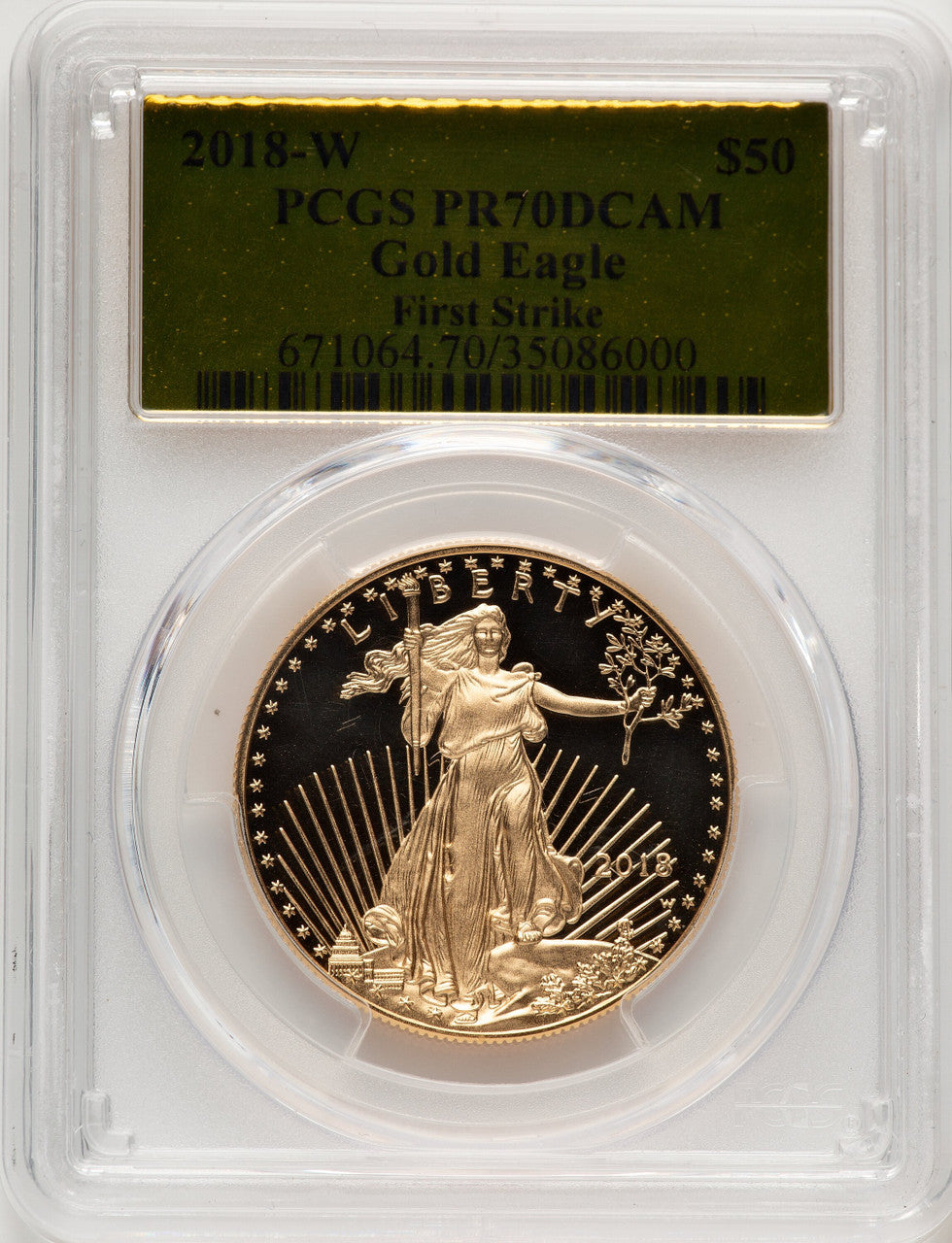 2018-W $50 One Ounce Gold Eagle First Strike FS Gold Foil PCGS PR70