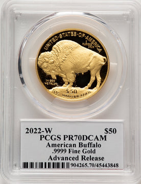 2022-W G$50 Gold Buffalo Advanced Release DCAM Thomas Cleveland PCGS PR70