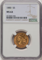 1880 $5 Liberty Half Eagle NGC MS63