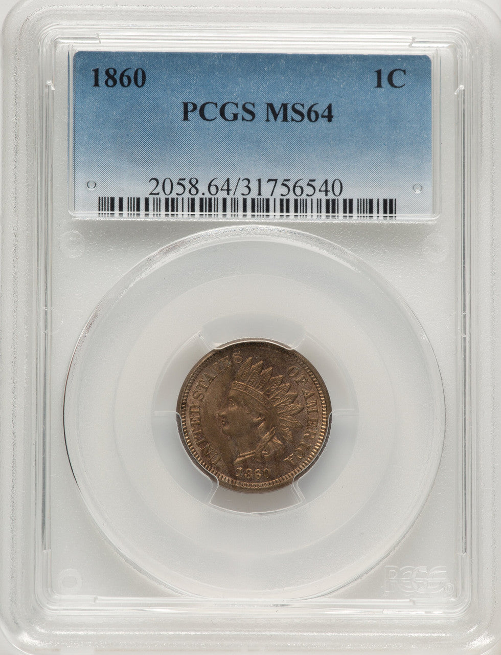 1860 1C Indian Cent PCGS MS64