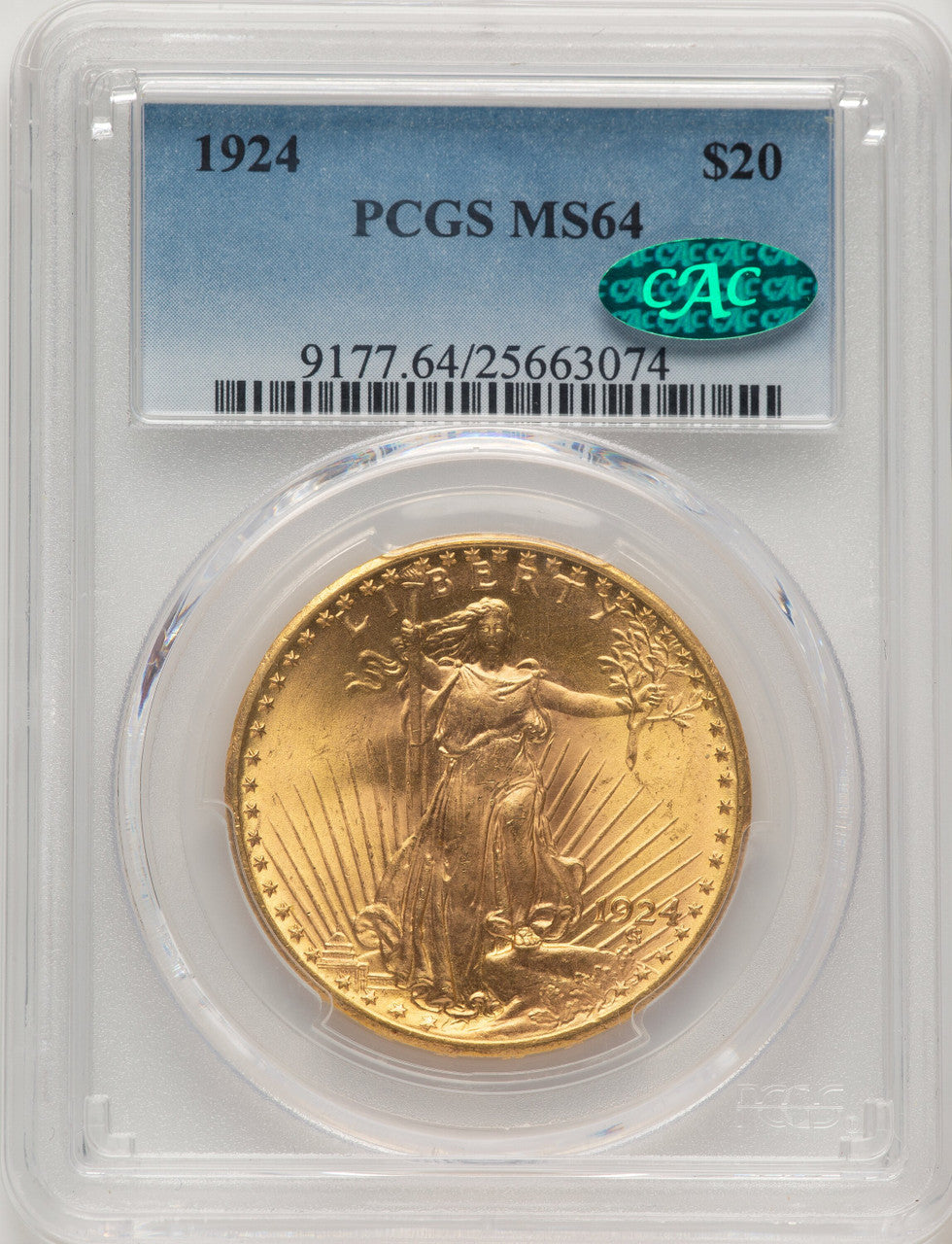 1924 $20 Saint CAC Saint-Gaudens Double Eagle PCGS MS64 (778032040)