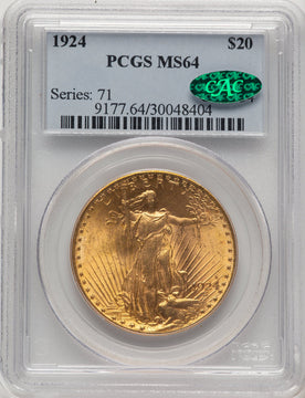1924 $20 Saint CAC Saint-Gaudens Double Eagle PCGS MS64 (778032041)