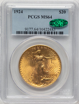 1924 $20 Saint CAC Saint-Gaudens Double Eagle PCGS MS64 (778032042)