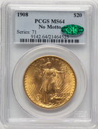 1908 $20 NO MOTTO CAC Saint-Gaudens Double Eagle PCGS MS64 (778032033)