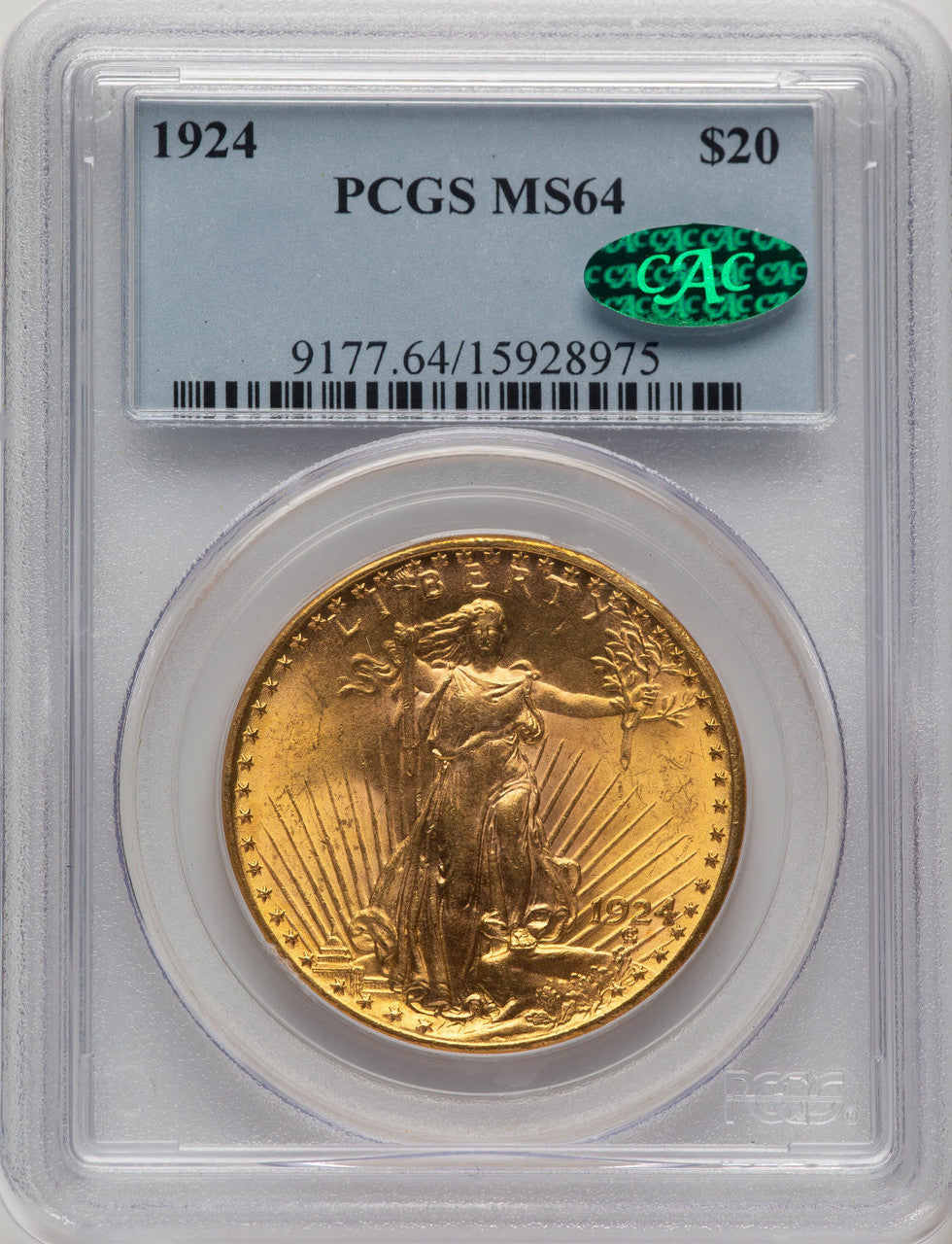 1924 $20 Saint CAC Saint-Gaudens Double Eagle PCGS MS64 (778032038)