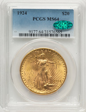 1924 $20 Saint CAC Saint-Gaudens Double Eagle PCGS MS64 (778032039)