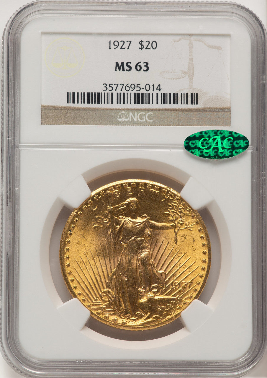 1927 $20 CAC Saint-Gaudens Double Eagle NGC MS63