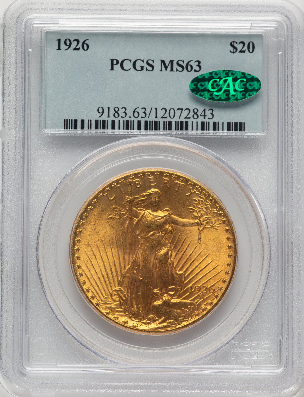 1926 $20 CAC Saint-Gaudens Double Eagle PCGS MS63