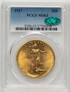 1927 $20 CAC Saint-Gaudens Double Eagle PCGS MS63 (778032010)