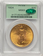 1924 $20 Saint CAC Saint-Gaudens Double Eagle PCGS MS63