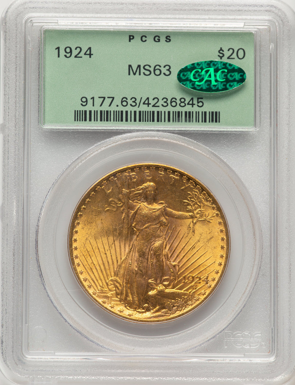 1924 $20 Saint CAC Saint-Gaudens Double Eagle PCGS MS63