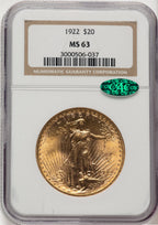 1922 $20 CAC Saint-Gaudens Double Eagle NGC MS63 (778032004)