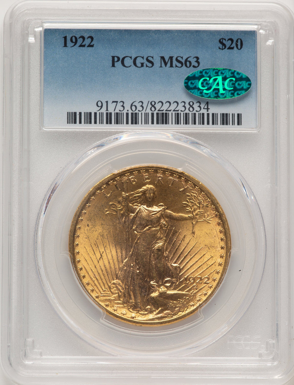 1922 $20 CAC Saint-Gaudens Double Eagle PCGS MS63