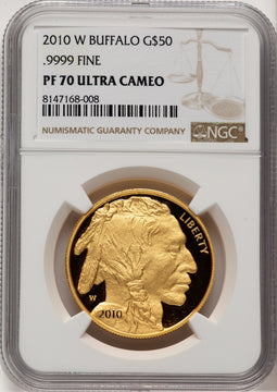 2010-W $50 One-Ounce Gold Buffalo .9999 Fine Gold Brown Label NGC PF70 (521154036)