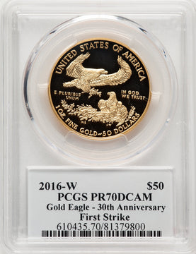 2016-W $50 One-Ounce Gold Eagle 30th Anniversary First Strike Moy Signature FS PCGS PR70 Ed Moy (521152004)