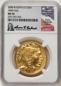 2008-W 1 oz Gold Buffalo NGC MS70 Anna Cabral