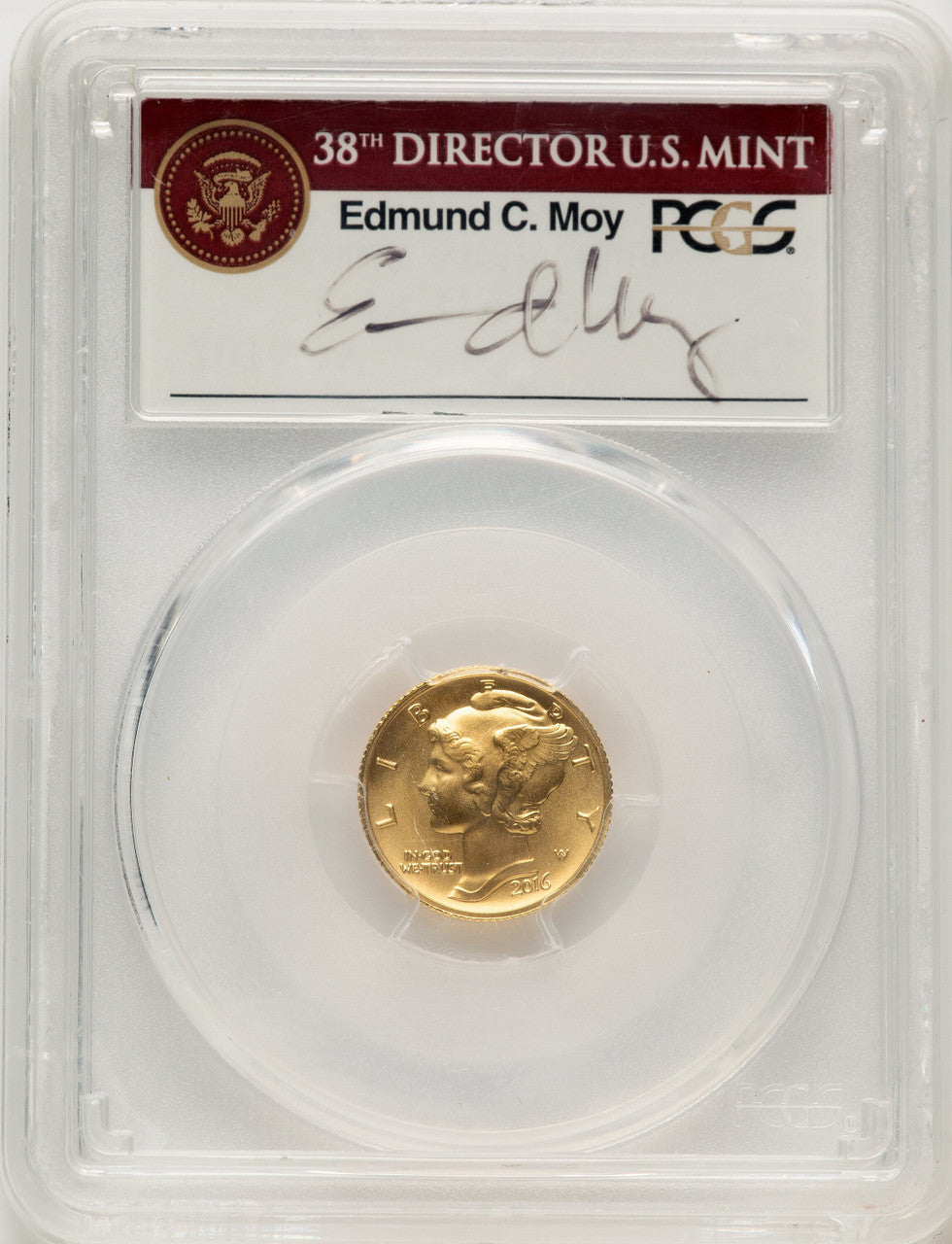 2016-W 10C Mercury Dime 100th Anniversary Gold Centennial FS Modern Commemoratives PCGS MS70 Ed Moy