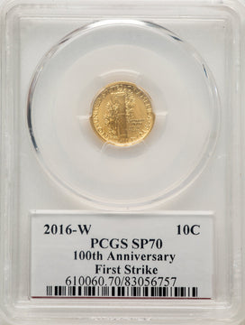 2016-W 10C Mercury Dime 100th Anniversary Gold Centennial FS Modern Commemoratives PCGS MS70 Ed Moy