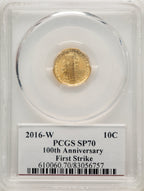 2016-W 10C Mercury Dime 100th Anniversary Gold Centennial FS Modern Commemoratives PCGS MS70 Ed Moy