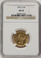 1851-O $5 Liberty Half Eagle NGC AU53