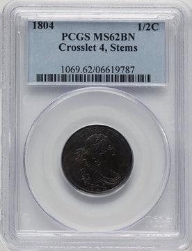 1804 1/2 C Crosslet 4 Stems BN Half Cent PCGS MS62