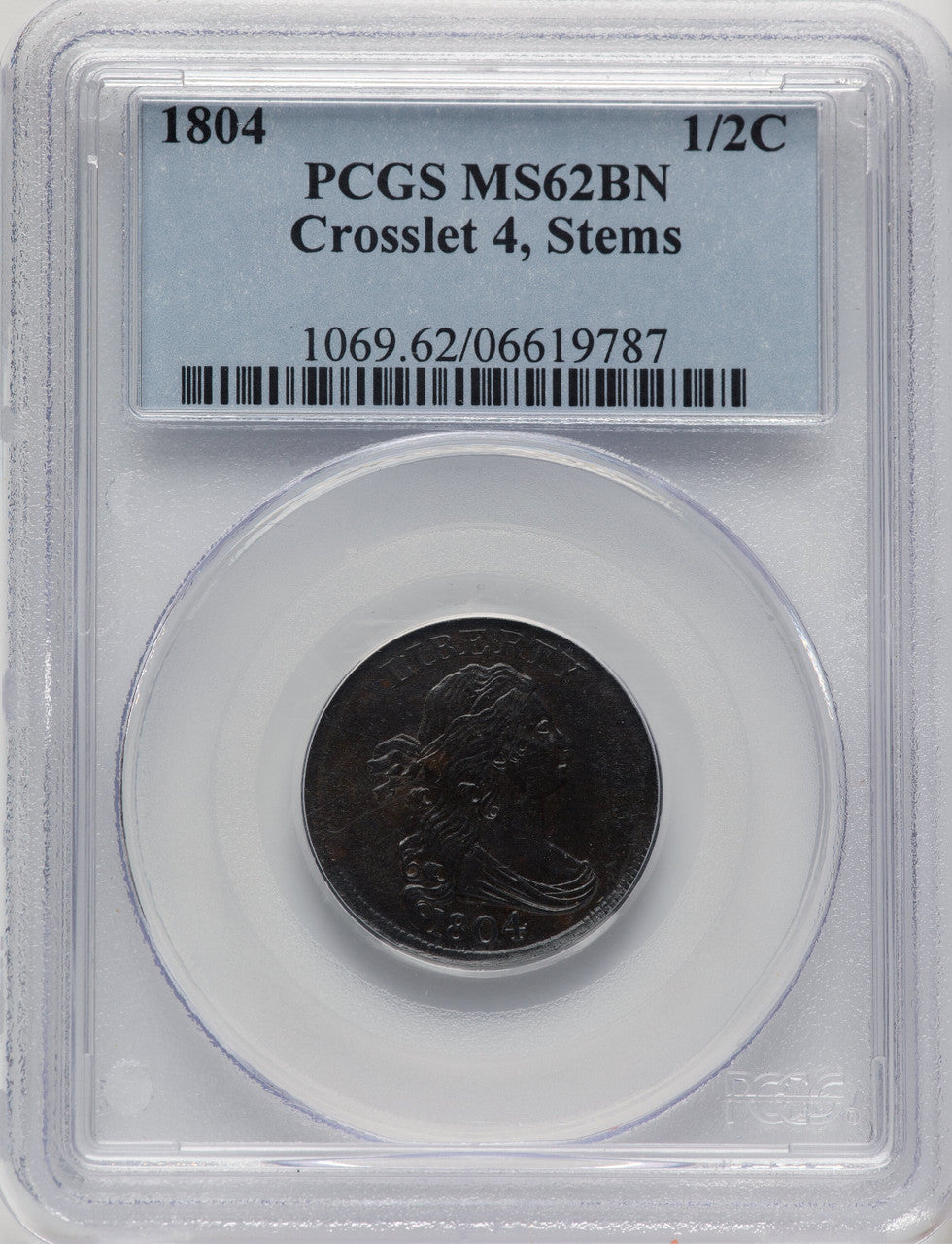 1804 1/2 C Crosslet 4 Stems BN Half Cent PCGS MS62