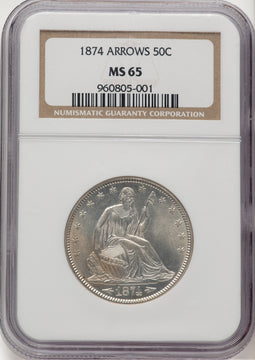 1874 50C Arrows Seated Half Dollar NGC MS65