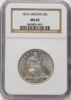 1874 50C Arrows Seated Half Dollar NGC MS65