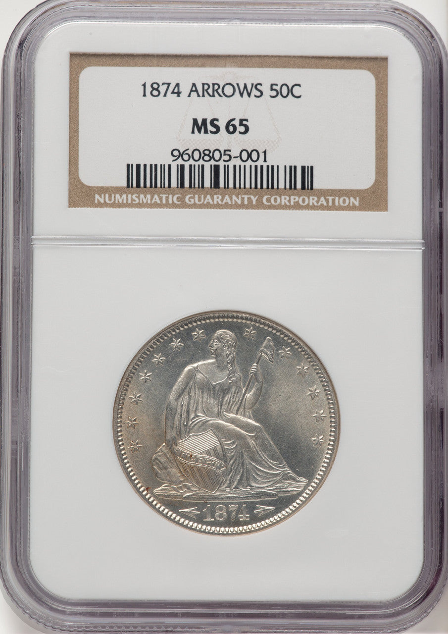 1874 50C Arrows Seated Half Dollar NGC MS65