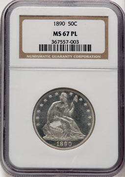 1890 50C PL Seated Half Dollar NGC MS67
