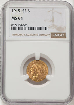 1915 $2.50 Indian Quarter Eagle NGC MS64 (776444026)
