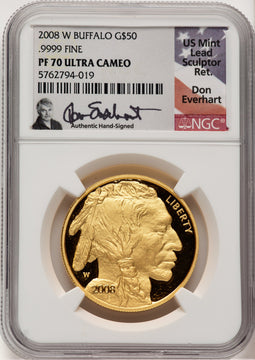 2008-W $50 One-Ounce Gold Buffalo .9999 Fine Gold Don Everhart NGC PF70