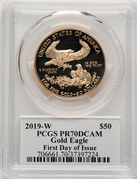 2019-W $50 One-Ounce Gold Eagle Moy Signature FDI PCGS PR70 Ed Moy