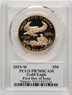 2019-W $50 One-Ounce Gold Eagle Moy Signature FDI PCGS PR70 Ed Moy