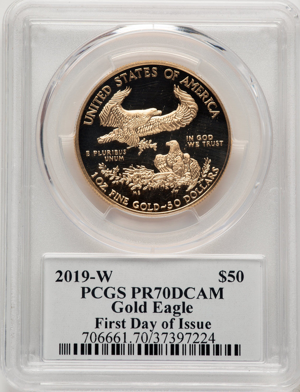 2019-W $50 One-Ounce Gold Eagle Moy Signature FDI PCGS PR70 Ed Moy