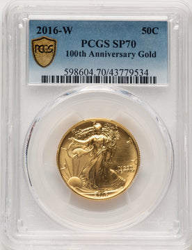 2016-W 50C Walking Liberty 100th Anniversary Gold Centennial Blue Gradient PCGS MS70