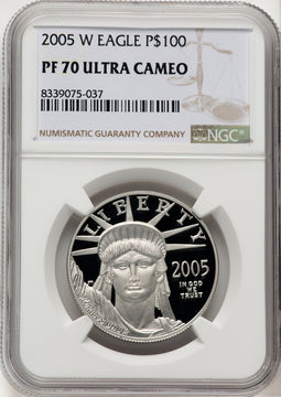 2005-W $100 One-Ounce Platinum Eagle Statue of Liberty Brown Label NGC PF70 (520703043)